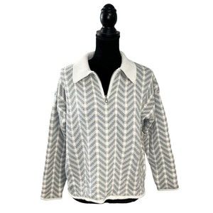 Express Tricot Vintage Woman’s Large Blue White Zig Zag Quarter Zip Sweater